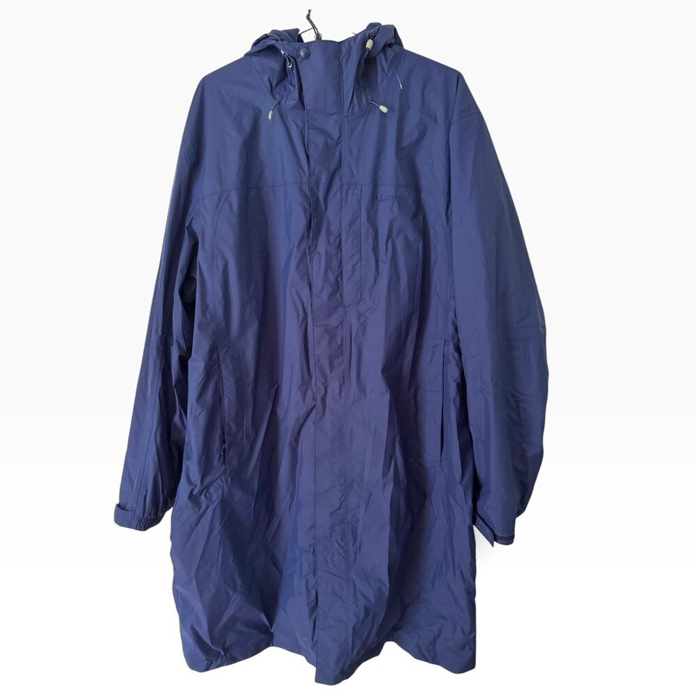 L.L. Bean Long Fleece Lined Rain Coat Blue Men’s Size XXL Tall Full Zip Hood